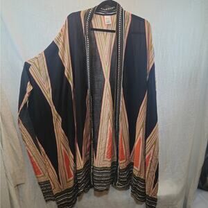 Womens Large Lightweight Geo Print Vibrant Colored Open Front Long Line Kimono